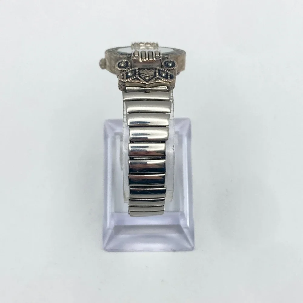 Vtg Faberge Womens Marcasite Watch 26mm Silver Tone Stretch Band New Battery